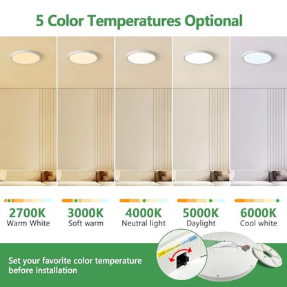 2PK 15.8Inch Dimmable White LED Flush Mount Ceiling Light,32W,3480LM,5CCT | 2700K/3000K/4000K/5000K/6000K CCT, White Close to Ceiling Round Flat Panel Light, Super Slim LED Ceiling Light for Bedroom - color: Dimmable - White, size: 2PK