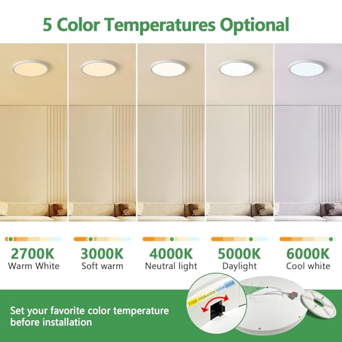 2PK 15.8Inch Dimmable White LED Flush Mount Ceiling Light,32W,3480LM,5CCT | 2700K/3000K/4000K/5000K/6000K CCT, White Close to Ceiling Round Flat Panel Light, Super Slim LED Ceiling Light for Bedroom - color: Dimmable - White, size: 2PK