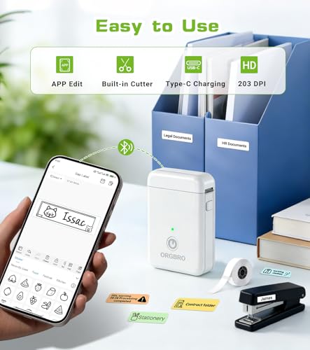 ORGBRO Label Maker Machine with Tape, X1 Bluetooth Mini Label Printer - color: White