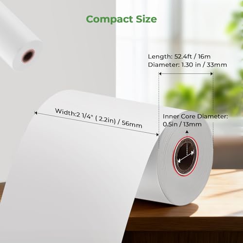 MUNBYN 2 1/4" inch x 50'ft Thermal Paper (50 Rolls), BPA Free Receipt Paper, 58mm Thermal Receipt Papers Fits All 58mm Thermal POS Printer, Square Terminal Credit Card Machines printers clearly - size: 2 1/4" x 50', style: 50 Rolls
