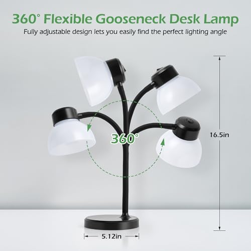 Desk Lamps for Home Office,Small LED Reading Lamp,5000K Eye-Care Desk Light | Desk Lamps for College Dorm, Kids Study Table, Bedroom , Flexible Gooseneck, Compact Small Table Lamp, Space-Saving Design - color: Black