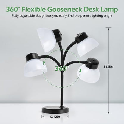 Desk Lamps for Home Office,Small LED Reading Lamp,5000K Eye-Care Desk Light | Desk Lamps for College Dorm, Kids Study Table, Bedroom , Flexible Gooseneck, Compact Small Table Lamp, Space-Saving Design - color: Black