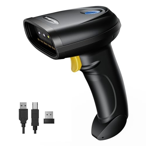 Bluetooth 1D&2D Barcode Scanner, 3-in-1 Bluetooth & USB Wired & 2.4G Wireless QR Barcode Reader, PDF417 Data Matrix Handheld Bar Code Scanner Work with Windows, Android, iOS (TM-10B) - color: Yellow