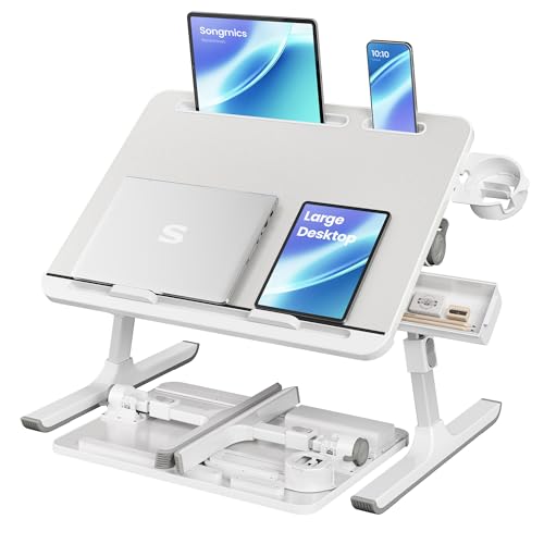 SONGMICS Bed Laptop Desk, Foldable Bed Desk for Laptop, 15.7 x 22 Inches Large Desktop, 120° Stepless Tilt, Adjustable Height, Cup Holder, Tray, Portable Bed Sofa Table, Gray ULLD113GZ01 - color: Gray