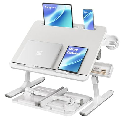 SONGMICS Bed Laptop Desk, Foldable Bed Desk for Laptop, 15.7 x 22 Inches Large Desktop, 120° Stepless Tilt, Adjustable Height, Cup Holder, Tray, Portable Bed Sofa Table, Gray ULLD113GZ01 - color: Gray