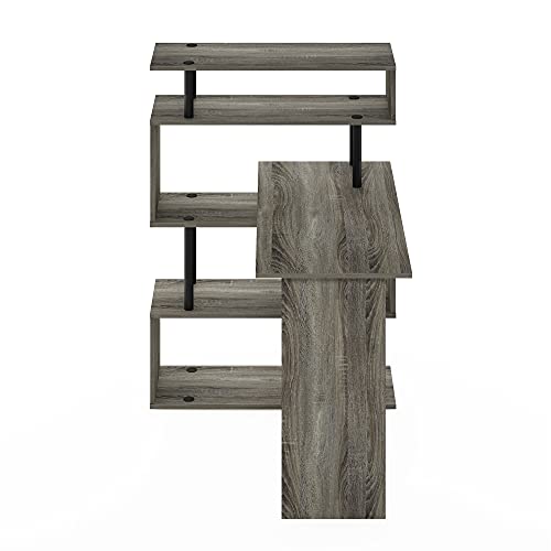 Furinno Moore L-Shape Computer Desk with 5-Tier Shelves, French Oak | L-Shape Gaming Desk, Reversible, Computer Desk, for Home Office, Bedroom - color: French Oak/Black