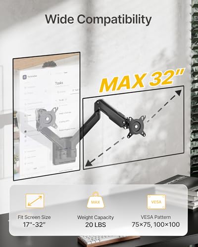 monTEK Dual Monitor Wall Mount, Wobble-Free Spring, 17–32" Full Motion | Dual Wall Mount Frees Full Desktop Space, Zero Clearance Retracts To 3.8", Wobble-Free Spring, Supports 20 Lbs Per Arm - size: Dual Arms