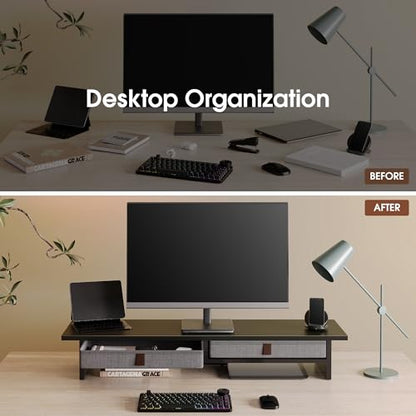 Fenge 35 Inch Monitor Stand with Drawer Storage, Computer Riser for Desk - color: Black