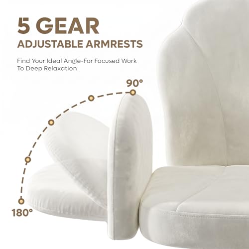 Bestier Criss Cross Office Chair with FILP-Up Armrests, White Velvet | Rocking Recline,Swivel Makeup Vanity Chair with 5-Level Folding Armrest, Cross Legged Desk, Adjustable Height Swivel Chair - color: White Velvet