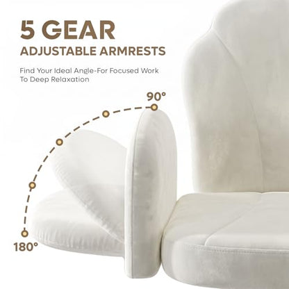 Bestier Criss Cross Office Chair with FILP-Up Armrests, White Velvet | Rocking Recline,Swivel Makeup Vanity Chair with 5-Level Folding Armrest, Cross Legged Desk, Adjustable Height Swivel Chair - color: White Velvet