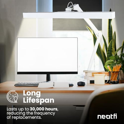 Neatfi 3,000 Lumens Ultra LED Desk Lamp with Clamp, 30W Dimmable Monitor Light, 5 Brightness Levels & 5 Light Modes (White, 28 Inches with Metal Arm) - color: White, size: 28 Inches with Metal Arm