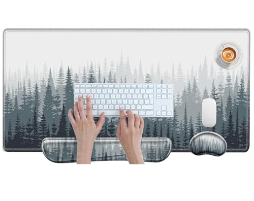 Large Mouse Pad and Keyboard Wrist Rest Tree Forests Desk Mat Set Gaming Mousepad with Wrist Support XXL Memory Foam Ergonomic Computer Mat 31.5" x 15.75" Non-Slip Base Home Office Game - color: Forest