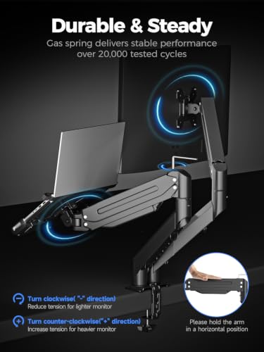 Suptek Monitor Laptop Mount Stand, 2 in 1 Function Dual Monitor Arms Desk Mount for 13"-18" Notebook and 17"-35" Monitor with Laptop Tray,Holds up to 24.25lbs - style: Laptop Monitor Mount
