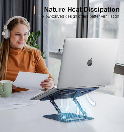 Aoviho Adjustable Laptop Stand for Desk,Portable Laptop Stand Holder and Riser,Foldable Aluminum Notebook Computer Stands for MacBook Air Pro HP Lenovo Dell Samsung Chromebook, 10-15.6 inch,Navy Blue - color: Navy Blue