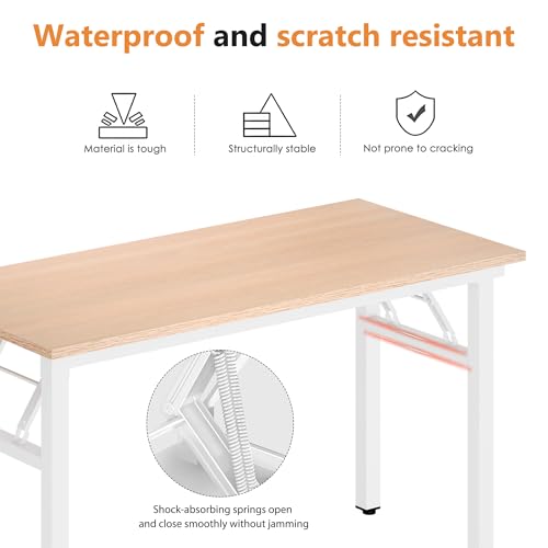 DlandHome 47 Inch Folding Computer Desk, Fully Assembled, Pink Oak - color: Pink Oak + White, size: 47 Inches