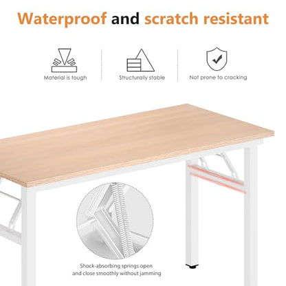 DlandHome 47 Inch Folding Computer Desk, Fully Assembled, Pink Oak - color: Pink Oak + White, size: 47 Inches