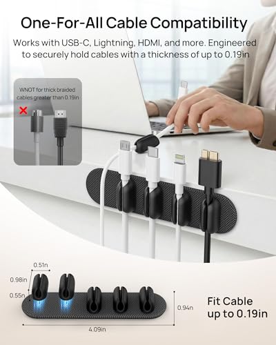 6 Pack Magnetic Cable Holder [2 in 1 Magnet & Adhesive] Cable Clips Silicone for Phone Charger, SODI Minimalist Cord Holder for Nightstand, Adhesive Cord Organizer for Desk, Car, Office (5-Black) - color: 5-Black