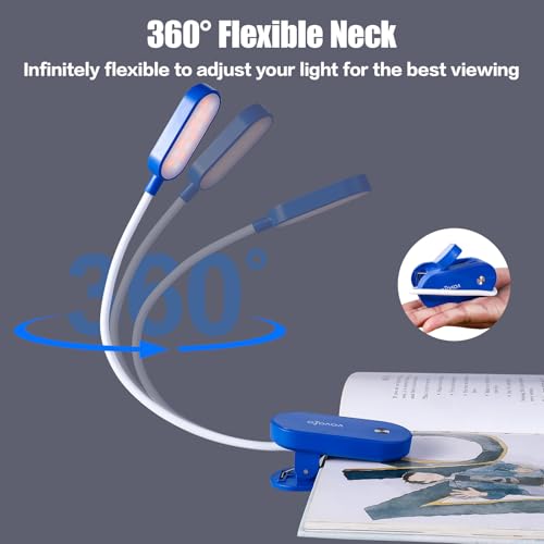 VAVOFO Rechargeable Book Light, 14 LEDs Eye Care Clip On Amber Reading Light for Bookworms Reading in Bed with 9 Colors 9 Brightness (Blue) - color: Blue