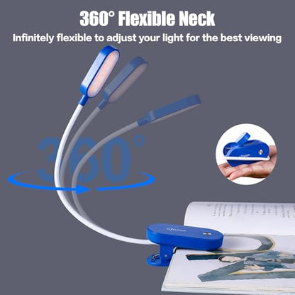 VAVOFO Rechargeable Book Light, 14 LEDs Eye Care Clip On Amber Reading Light for Bookworms Reading in Bed with 9 Colors 9 Brightness (Blue) - color: Blue