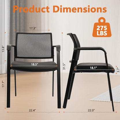CLATINA Mesh Back Stacking Arm Chairs for Waiting Area, Side Desk Chair with Leather Seat and Ergonomic Lumbar Support for Office School Church Classroom Guest Customer Reception Black 4PK - size: 4 Pack