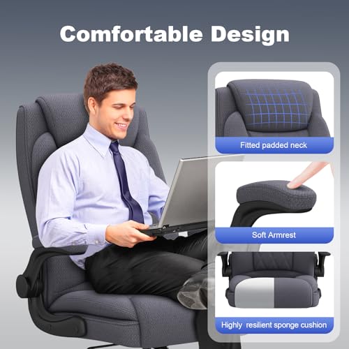 ralex-chair 2 Pack Big and Tall Office Chair -500 lb Heavy Duty Office Chair for Big Man, Fabric High Back Executive Office Desk Chair with 120° Tilt Rock,Computer Desk Chair with flip up arm - Grey - color: Grey, size: set of 2