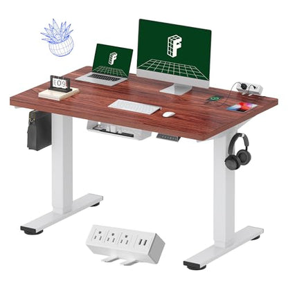 FLEXISPOT EN2 48"x30" Whole-Piece Standing Desk with Power Strip, Mahogany | Whole-Piece Desktop, Easy-Access Clamp Power Strip, Organized Cable Management, Modern Home Office Setup - color: Mahogany Top + White Frame, size: 48x30"