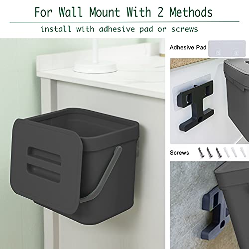 Kitchen Trash Can with Lid, LALASTAR Wall-Mounted Under Sink Small Garbage Can for Kitchen, Bathroom, Compost Bin Countertop, Cabinet Trash Can Hanging, 1.8 Gallon, (Black, 7L) - color: Black