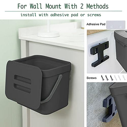 Kitchen Trash Can with Lid, LALASTAR Wall-Mounted Under Sink Small Garbage Can for Kitchen, Bathroom, Compost Bin Countertop, Cabinet Trash Can Hanging, 1.8 Gallon, (Black, 7L) - color: Black