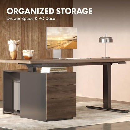 FLEXISPOT 60" Executive Standing Desk with Drawers & CPU Cabinet - color: Black Walnut, size: 60"x30"
