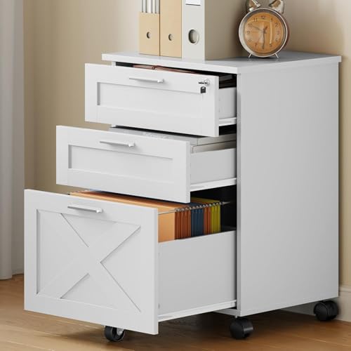 Garvee 3-Drawer Mobile File Cabinet with Lock, Under Desk Storage Drawer - color: White