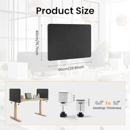 2-Pack Felt Desk Dividers, Clamp-On Privacy Panels, 16 x 24 Inch, Dark Gray - color: Dark Gray, size: 16×24 in (2pcs)