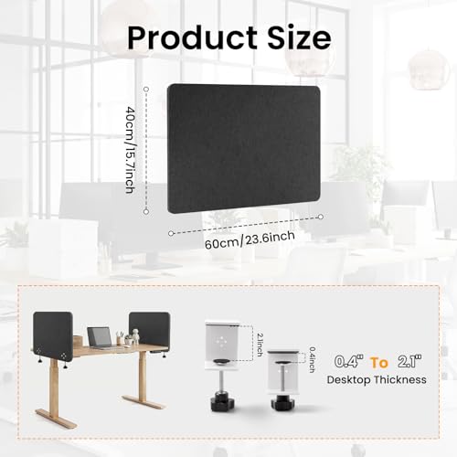 2-Pack Felt Desk Dividers, Clamp-On Privacy Panels, 16 x 24 Inch, Dark Gray - color: Dark Gray, size: 16×24 in (2pcs)