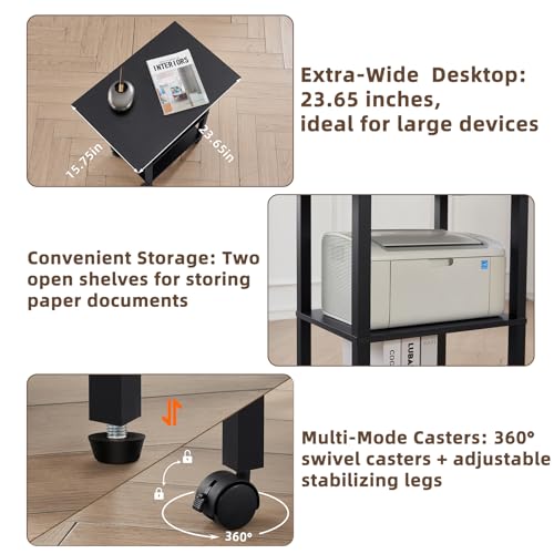 YUFAM 3 Tier Home Printer Stand with Storage, Black - color: Black, size: 15.75"D×23.65"W×25.7"H