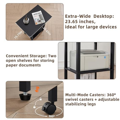 YUFAM 3 Tier Home Printer Stand with Storage, Black - color: Black, size: 15.75"D×23.65"W×25.7"H