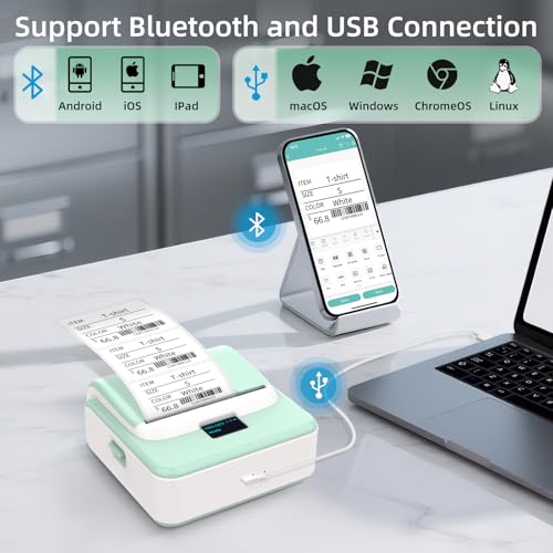 ORGSTA Label Maker Machine with Tape, Bluetooth Thermal Label Printer | Compatible with Phone & PC, Sticker Printer for Small Business, Home, School, Office, Thermal Barcode Printer - color: Green