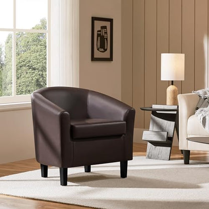 Yaheetech Accent Chairs, Faux Leather Barrel Armchairs Espresso - color: Espresso, size: 25.5"D x 27.5"W x 28"H
