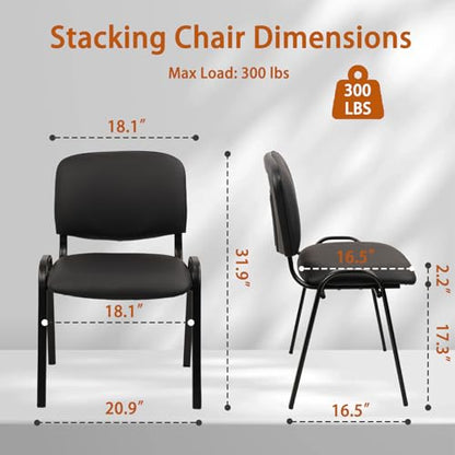 CLATINA Stacking Guest Chairs Set of 10, Leather Waiting Room Chair no Wheels, Armless Office Chairs with Metal Frames, Stackable Conference Room Chair for Reception, Meeting, Training, Black - color: Black-leather, size: 10 Pack
