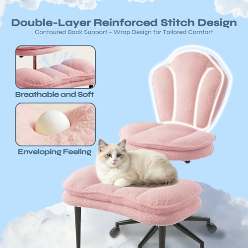 ADHD Cross Legged Office Chair, Swivel Kneeling Meditation Seat | 360° swivel cross-legged chair with reversible seat for ADHD & meditation; adjustable height/depth, plush teddy - color: Pink
