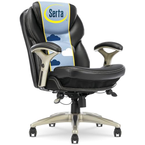Serta Ergonomic Home Office Chair Pivot Lumbar Support, Leather Desk Chair | Claremont, Adjustable Arms, Height & Tilt, Foam Seat & Headrest Cushion, Work From Home Gaming Chair lower Back Pain, Black - color: Black Bonded Leather
