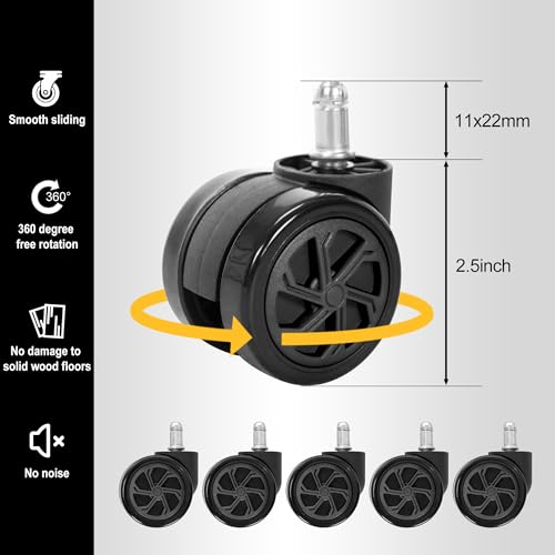 28" Heavy Duty Nylon Gaming Office Chair Base Replacement Part with Wheels | Computer Chair Base Legs with 5 Casters - color: Black