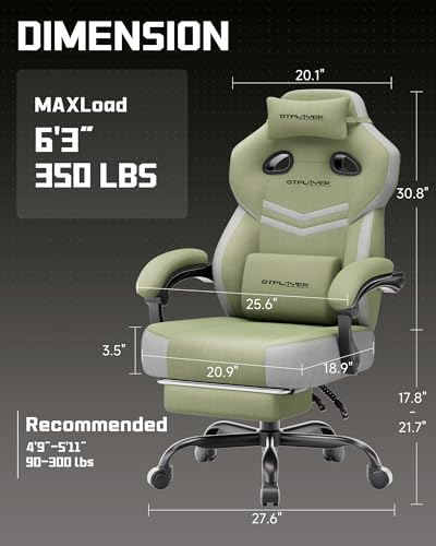 GTPLAYER Big & Tall Gaming Chair, Wide Seat with Footrest, Green - color: 06 Green