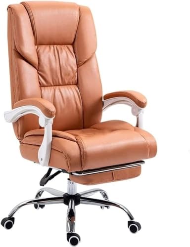 Executive Office Chair with Footrest Comfortable Business Home Leather Computer Desk Chairs for Adults Long Sitting Conference Room Workspace(Brown) - color: Brown