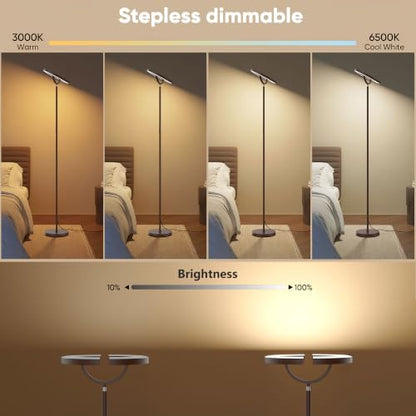 SIBRILLE 30W LED Floor Lamp for Living Room, 350° Rotating Reading Standing Lamp with Remote Control, Stepless Dimmable 3000K-6500K Modern Tall Lamp for Bedroom Office - color: Brown