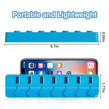 USB Hub 7 Port, USB Splitter with Individual On/Off Switches and Lights - color: Blue