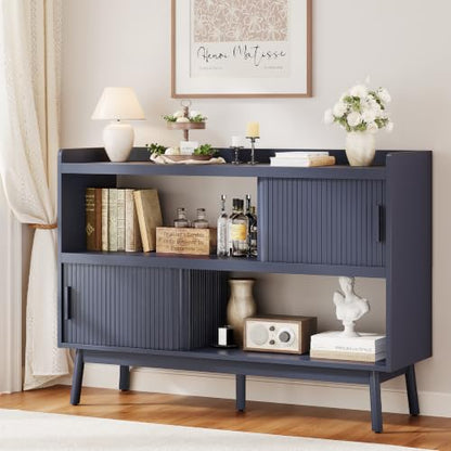 ONBRILL 51.2" Sideboard Buffet Cabinet with Outlet & Sliding Door, Blue - color: Blue, size: 51.2"