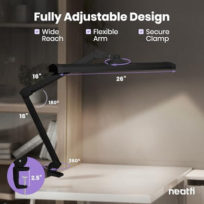Neatfi 3,500 Lumens LED Desk Lamp, Dimmable, 26-Inch Shade, CCT (Black) - color: Black-2, size: 26-Inch Wide Shade
