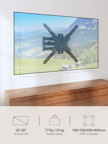 MOUNTUP Full Motion TV Wall Mount for Most 26-60 Inch TVs, Max VESA 400x400mm Wall Mount TV Bracket with Swivel Tilting Extension Level Adjustment for LED LCD Flat Curved TVs Up to 77 LBS, MU0018 - size: 26"-60" TV / Level Adjustment