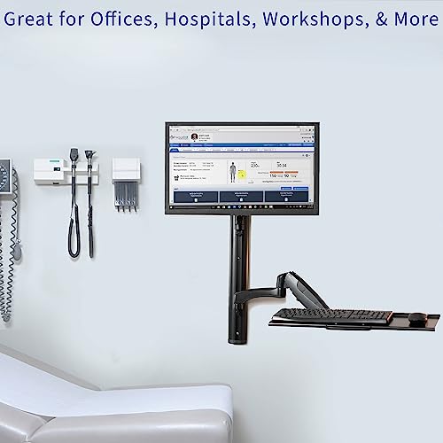 VIVO Black Sit-Stand Wall Mount Counterbalance Height Adjustable Monitor and Keyboard Workstation for Screens up to 27 inches STAND-SIT1K… - color: Black