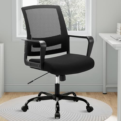CLATINA Office Chair, Mid Back Ergonomic Desk Chairs Rolling Mesh Computer Chair with Executive Lumbar Support and Height Adjustable Design for Home Office, Black - size: 1 Pack