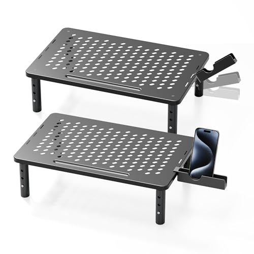 Computer Monitor Stand Riser for Desk, 3 Height Adjustable PC Laptop TV Desktop Monitor Stand Shelf, Metal Printer Table with Phone Holder, Stand Riser for Desk, Office Desk Organizers and Accessories, 2 Pack - color: Black, size: Basic-2 Pack
